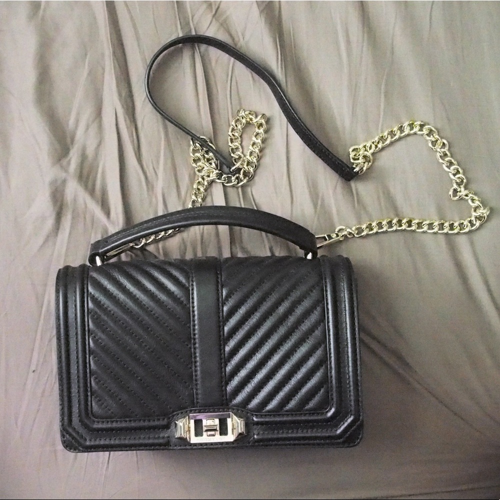 Chevron quilted love crossbody with top handle